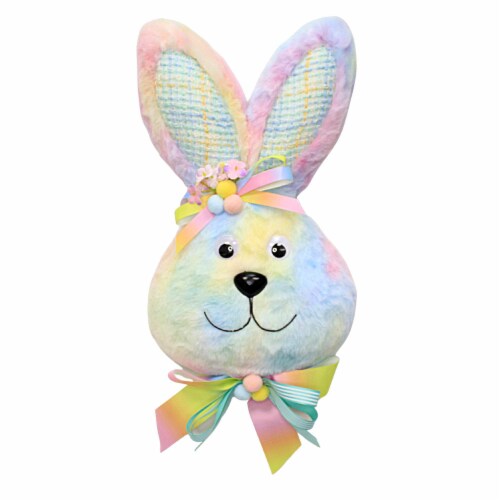 Easter Hanging Bunny Head With Bow Polyresin Rabbit Tie-Dyed Fabric 0808757 Perspective: front