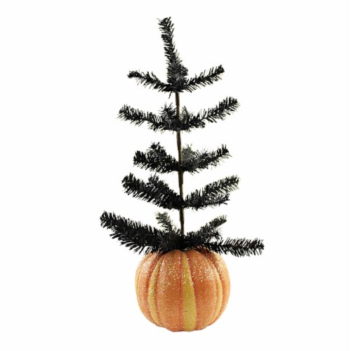 Halloween Black Tree With Pumpkin Base Polyresin Crackled Glittered 2929492 Perspective: front
