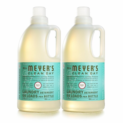 Mrs. Meyer's Clean Day Laundry Detergent, Basil Scent, 64 fl oz Perspective: front