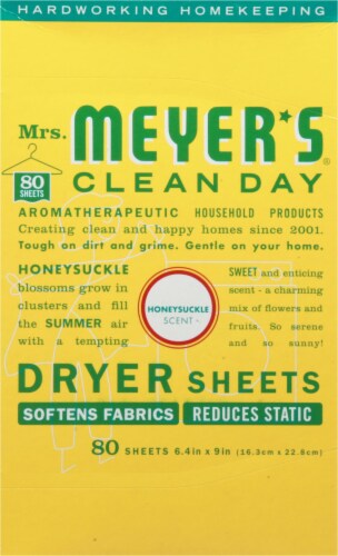 Mrs. Meyer's Clean Day Honeysuckle Dryer Sheets Perspective: front