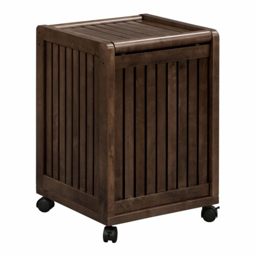 HomeRoots 15.75  Rolling Modern Wood Laundry Hamper with Lid in Espresso Perspective: front