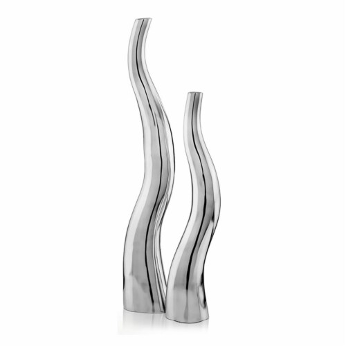 Set Of 2 Modern Tall Silver Squiggly Vases Set Of 2 Modern Tall Silver Squiggly Vases