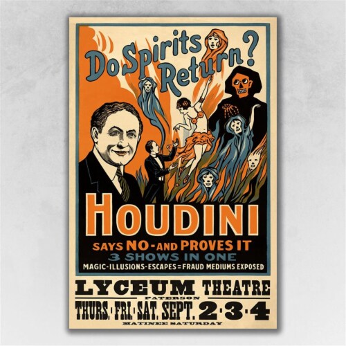 HomeRoots 393335 20 x 30 in. Houdini Spirits Vintage Magic Poster Multi Color Wall Art Perspective: front