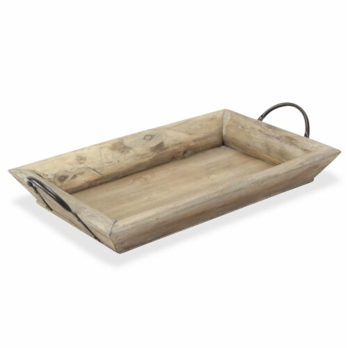 Homeroots 399606 Deep Wooden Tray with Metal Handles, Brown Perspective: front