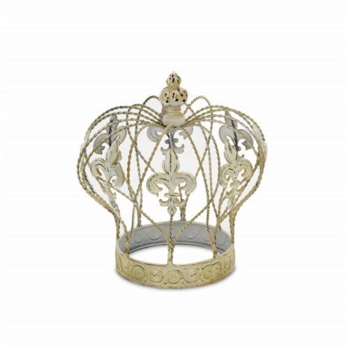 HomeRoots 399654 9.25 x 9.25 x 9.25 in. Vintage Look Fleur de Lis Gold Crown Sculpture Perspective: front
