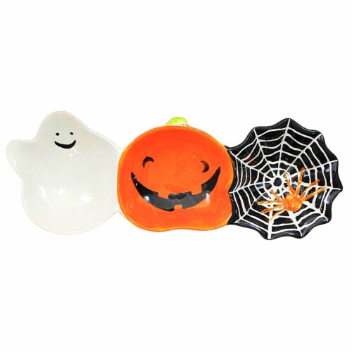 Tabletop Halloween Bowl Trio Ceramic Ghost Pumpkin Spider Web 3Bl045 Perspective: front
