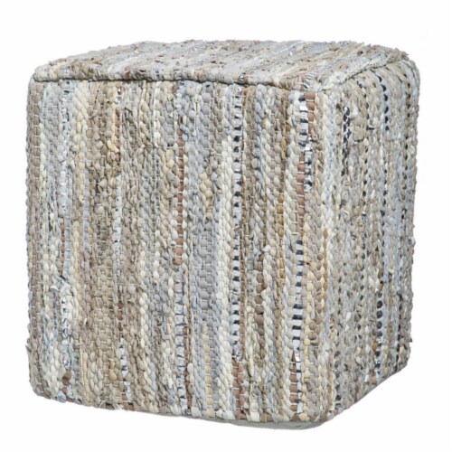 Evergreen Garden Leather Pouf - Beige Perspective: front