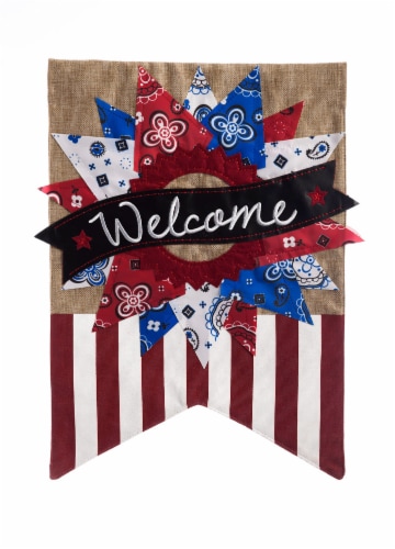 Evergreen Garden Patriotic Burlap Garden Flag Perspective: front