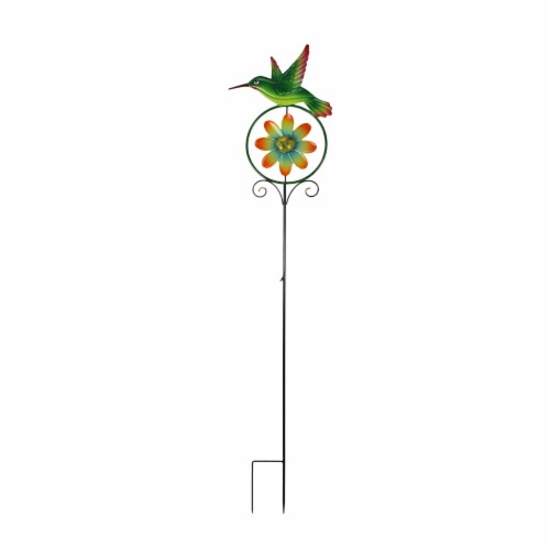 55 Inch Hummingbird Flower Kinetic Wind Spinner Garden Stake Yard Decor Pinwheel Perspective: front