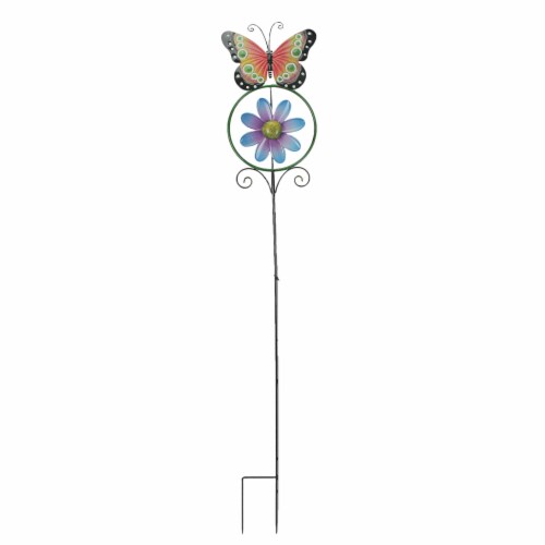 55 Inch High Butterfly Flower Kinetic Wind Spinner Metal Garden Stake Yard Decor Pinwheel Perspective: front