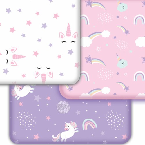 Baby Crib Sheets 3-Pack | Soft & Stretchy Jersey Cotton Fitted Crib Sheet | Unicorn Rainbow Perspective: front
