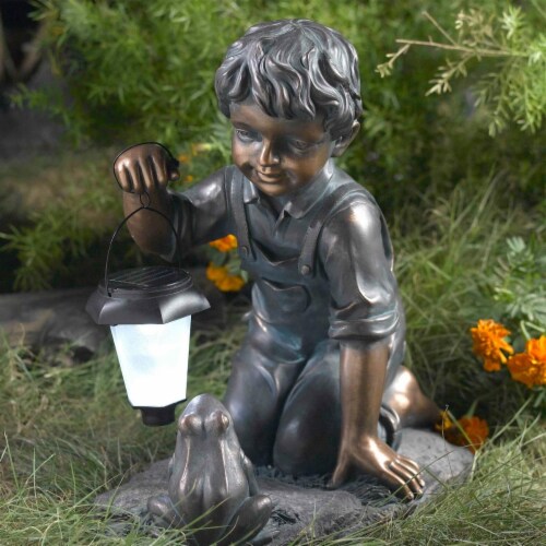 Luxen Home Boy with Solar Light and Frog Garden Statue 1 Foods Co