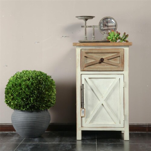 LuxenHome Distressed White Wood Accent End Table, 1 Kroger