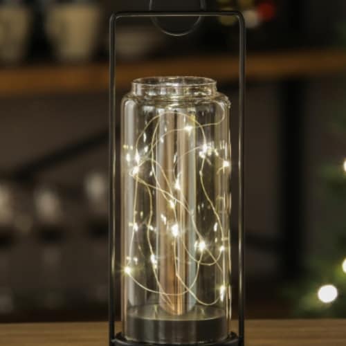 Luxen Home WHDL379 LED Light with Smoky Glass & Iron Handle - Clear Perspective: front