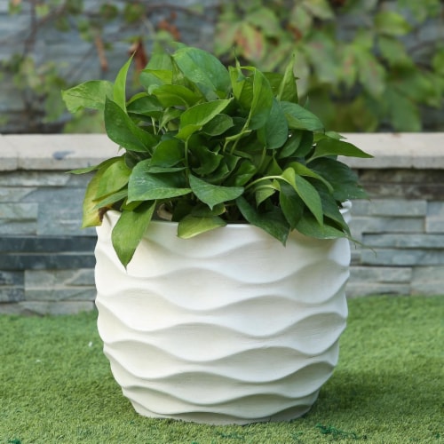 Luxen Home White Wavy Design Planter - Large Perspective: front