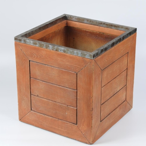 Luxen Home 16.5 in. Square Mgo Fiberclay Crate Style Planter Perspective: front