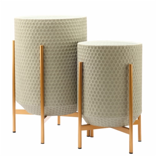 Luxen Home 2pc Metal Floor Planters Perspective: front