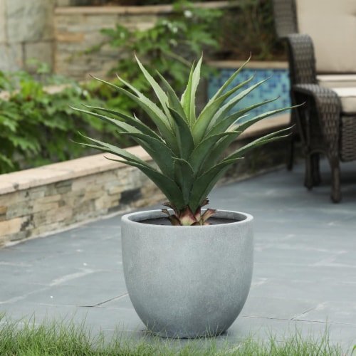 Luxen Home Round Light Gray Finish Planter (Medium) Perspective: front