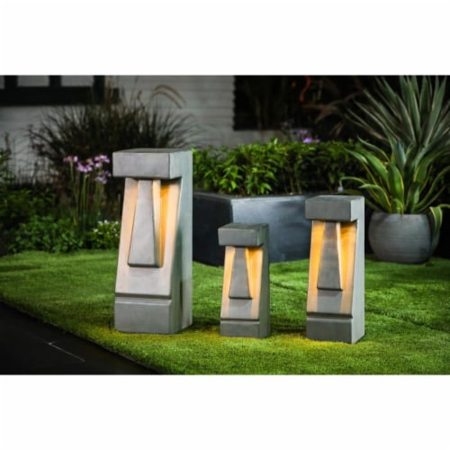 Luxen Home Cement 23.25in.H Easter Island Tiki LED Solar Bollard Light 1 Baker s