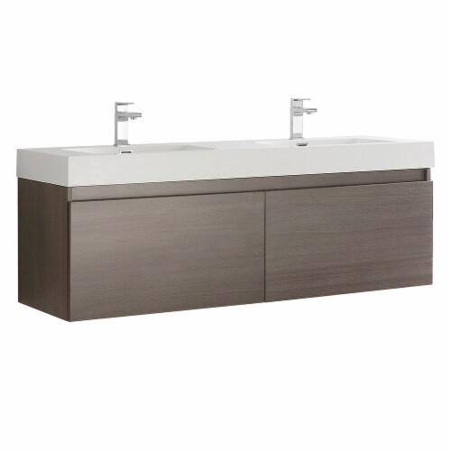 Fresca Mezzo 60  Gray Oak Wall Hung Double Sink Modern Bathroom Cabinet w/ Integrated Sink Perspective: front