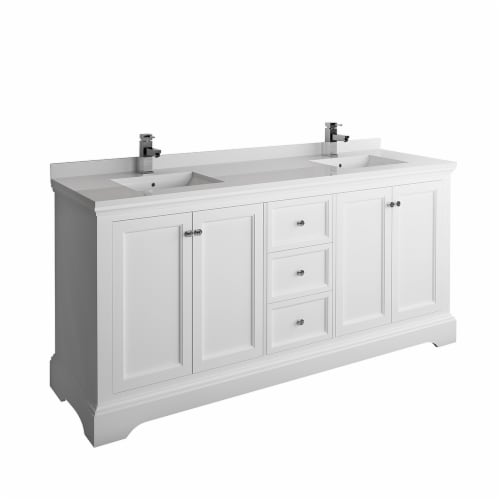 Fresca Windsor 72  Matte White Traditional Double Sink Bathroom Cabinet w/ Top & Sinks Perspective: front