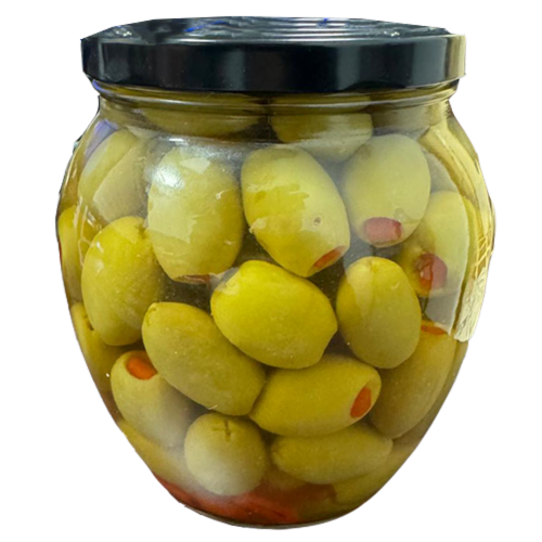 Alreef® Green Olive Stuffed with Paprika Paste Perspective: front