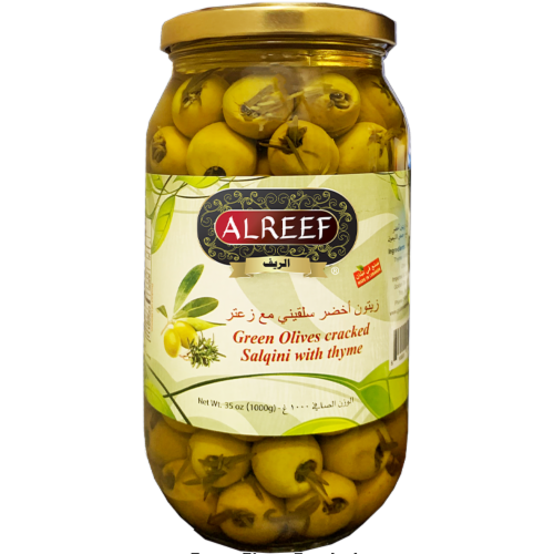 Alreef Green Olives Cracked Salqini & Thyme Perspective: front