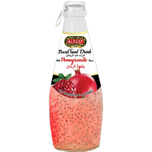 Alreef® Pomegranate Basil Seed Drink Perspective: front