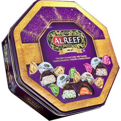Alreef® Chocolate Covered Candy Tin Perspective: front