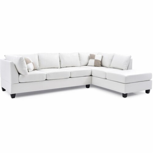 Glory Furniture Malone Faux Leather Sectional in White Perspective: front