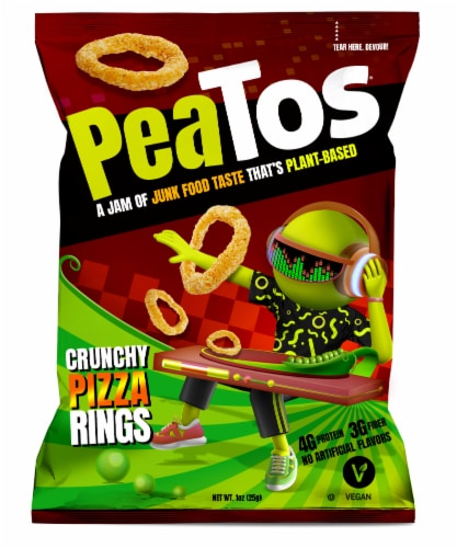 PeaTos Crunchy Pizza Rings Snack Perspective: front