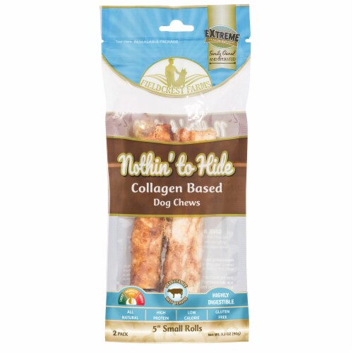 Fieldcrest Farms Nothin' to Hide Rawhide Alternative Small Beef Dog Chews Perspective: front
