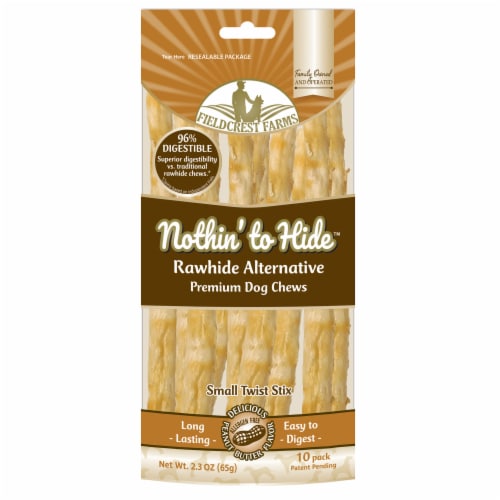 Fieldcrest Farms Nothin' to Hide Rawhide Alternative Small Peanut Butter Twist Stix Dog Chews Perspective: front