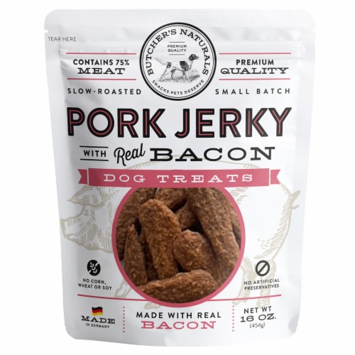 Butcher's Natural Pork Jerky & Bacon Dog Treats Perspective: front