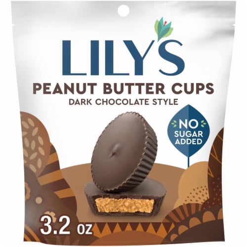 LILY'S Dark Chocolate Style No Sugar Added Peanut Butter Cups Sweets Bag Perspective: front