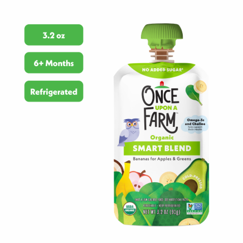 Once Upon a Farm Go-Go Greens Apple Banana Spinach Organic Dairy Free  Smoothie Pouch Perspective: front