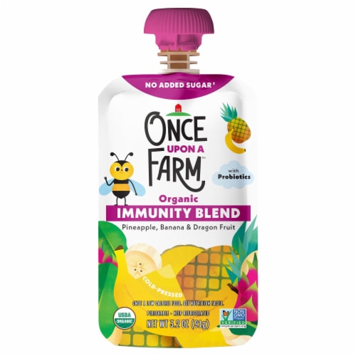 Once Upon A Farm™ Pineapple Banana Dragonfruit Immunity Blend Yogurt Pouch Perspective: front