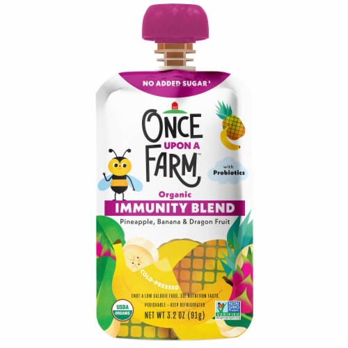 Once Upon A Farm™ Pineapple Banana Dragonfruit Immunity Blend Yogurt Pouch Perspective: front