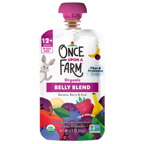 Once Upon a Farm™ Organic Belly Blend Banana Berry & Acai Pouch Perspective: front