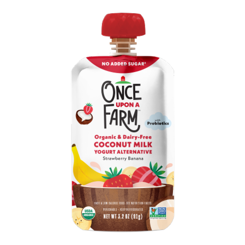 Once Upon a Farm™ Strawberry Banana Organic & Dairy Free Coconut Milk Yogurt Alternative Pouch Perspective: front