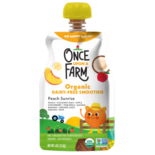 Once Upon a Farm™ Peach Sunrise Organic Dairy-Free Smoothie Pouch Perspective: front