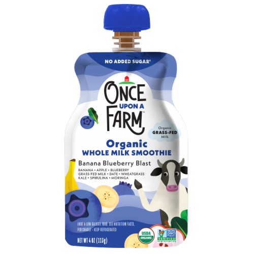 Once Upon A Farm® Banana Blueberry Blast Organic Whole Milk Smoothie Pouch Perspective: front