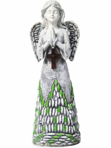 Praying Angel with Cross Solar Powered LED Outdoor Decor Garden Light Perspective: front