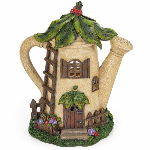 VP Home Watering Can Fairy Cottage LED Solar Light Decor, Flickering Garden Halloween Decor Perspective: front
