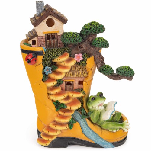 VP Home Enchanted Rainboot Fairy House Reading Frog Solar Light, Multi-Color Perspective: front