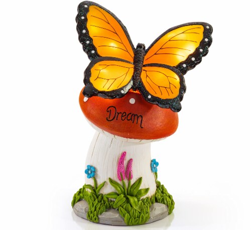 VP Home Butterfly Dream Mushroom Solar Powered LED Outdoor Decor Garden Light Perspective: front