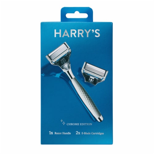 Harry's Chrome Edition 5-Blade Men's Razor with Replacement Razor Blade Refill Cartridges Perspective: front