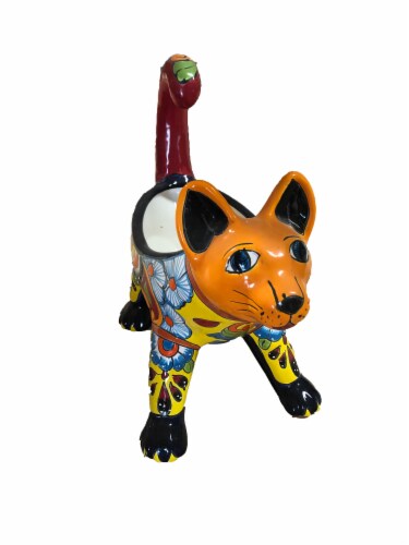 Blue Orange Deluxe Talavera Cat Planter Perspective: front
