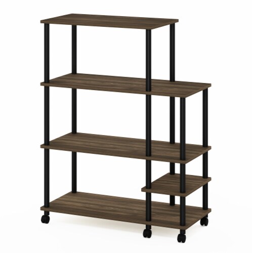 4-Tier Toolless Kitchen Wide Storage Shelf Cart, Columbia Walnut/Black Perspective: front