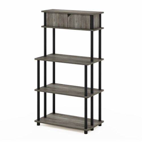 Turn-N-Tube Toolless Storage Shelf With Top Cabinet, French Oak Grey/Black Perspective: front